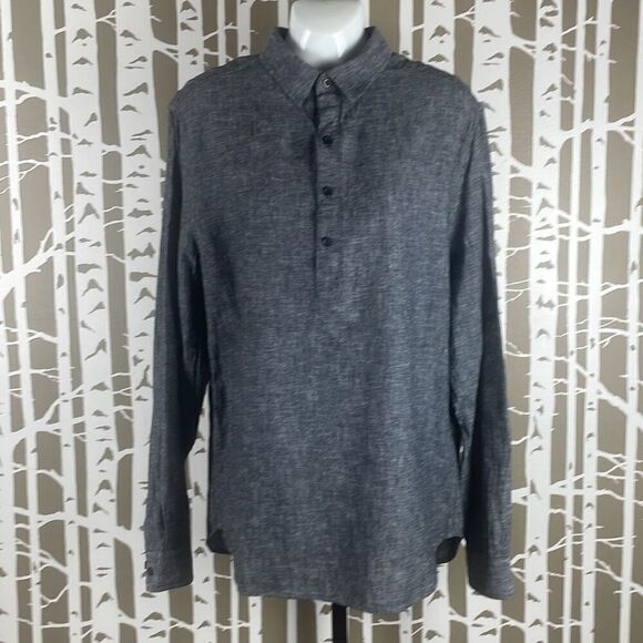 Linen Blend Roll Tab Sleeve Half Button Tunic Top M - Picture 1 of 8